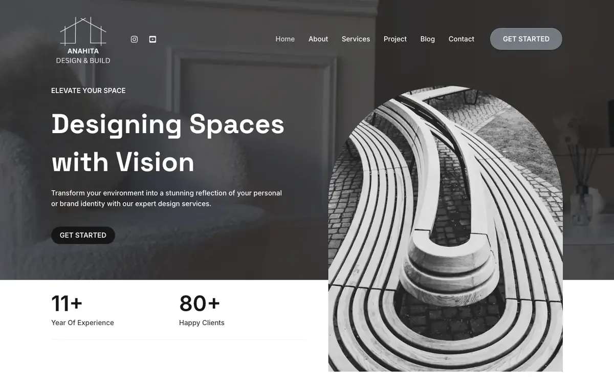 Anahita Design & Build website on desktop