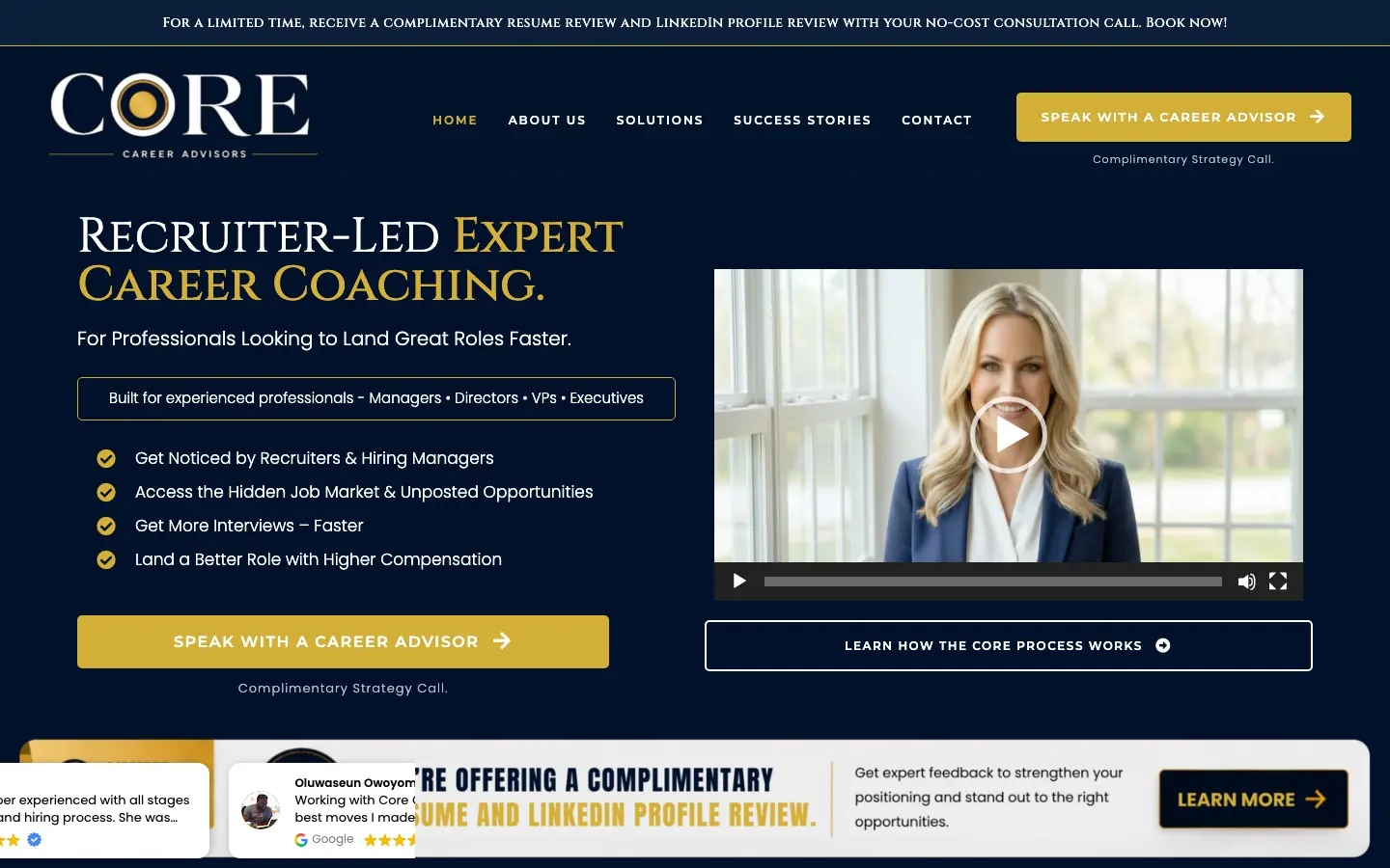 CORE Career Advisors website on desktop