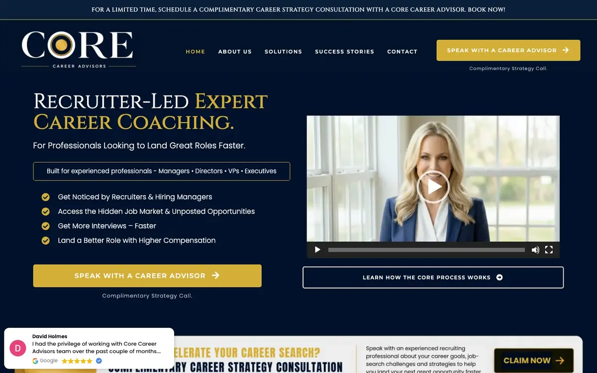 CORE Career Advisors website on desktop