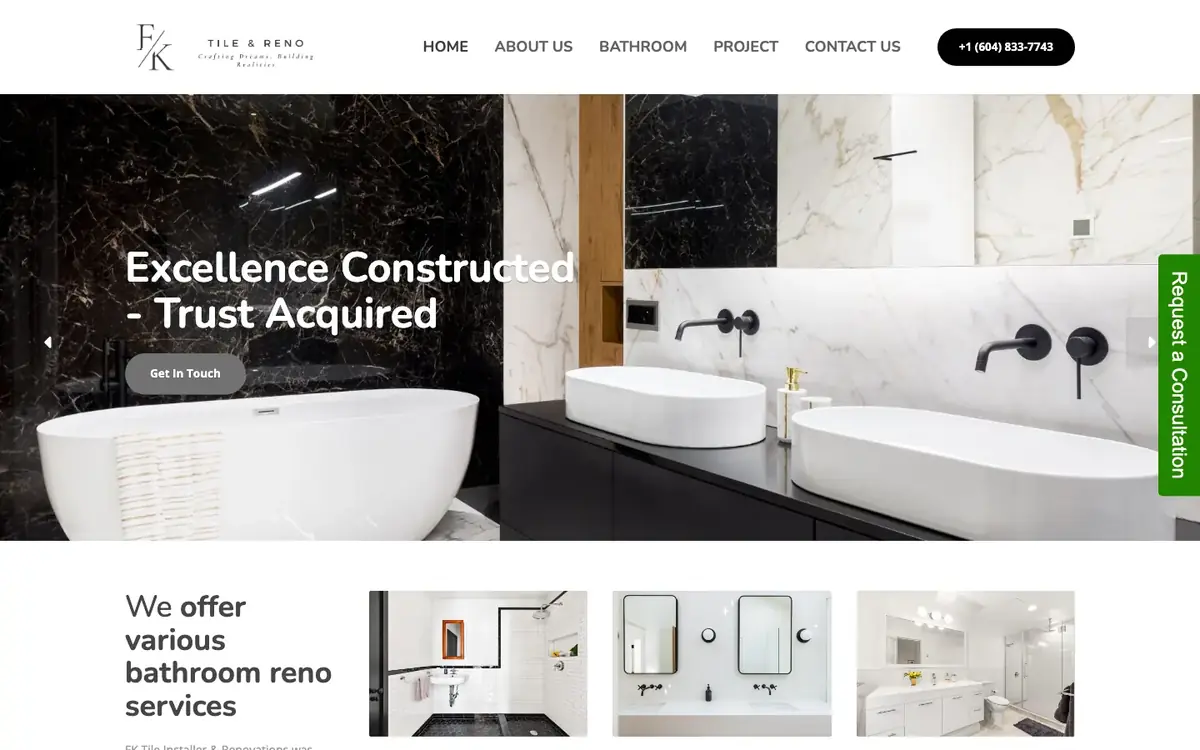 FK Tile Installer & Bathroom Renovation website on desktop