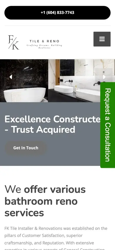 FK Tile Installer & Bathroom Renovation website on mobile