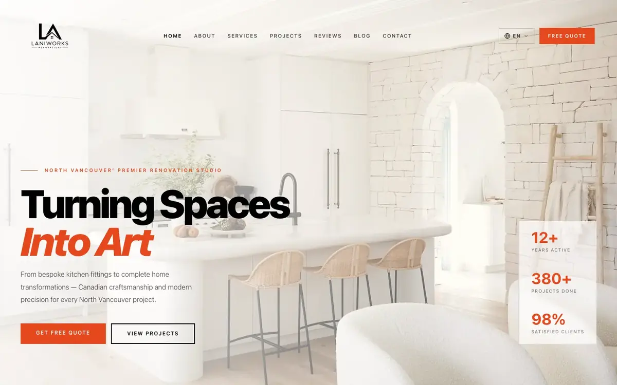 Laniworks Renovations website on desktop