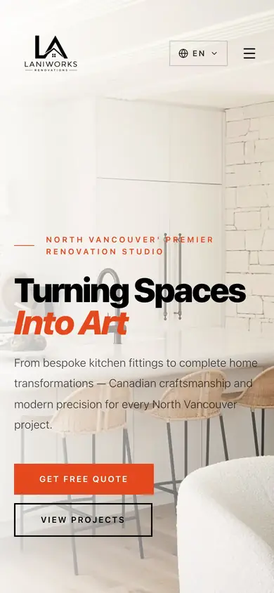 Laniworks Renovations website on mobile