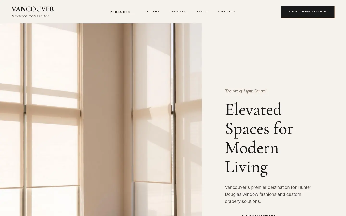 Master Window Coverings website on desktop