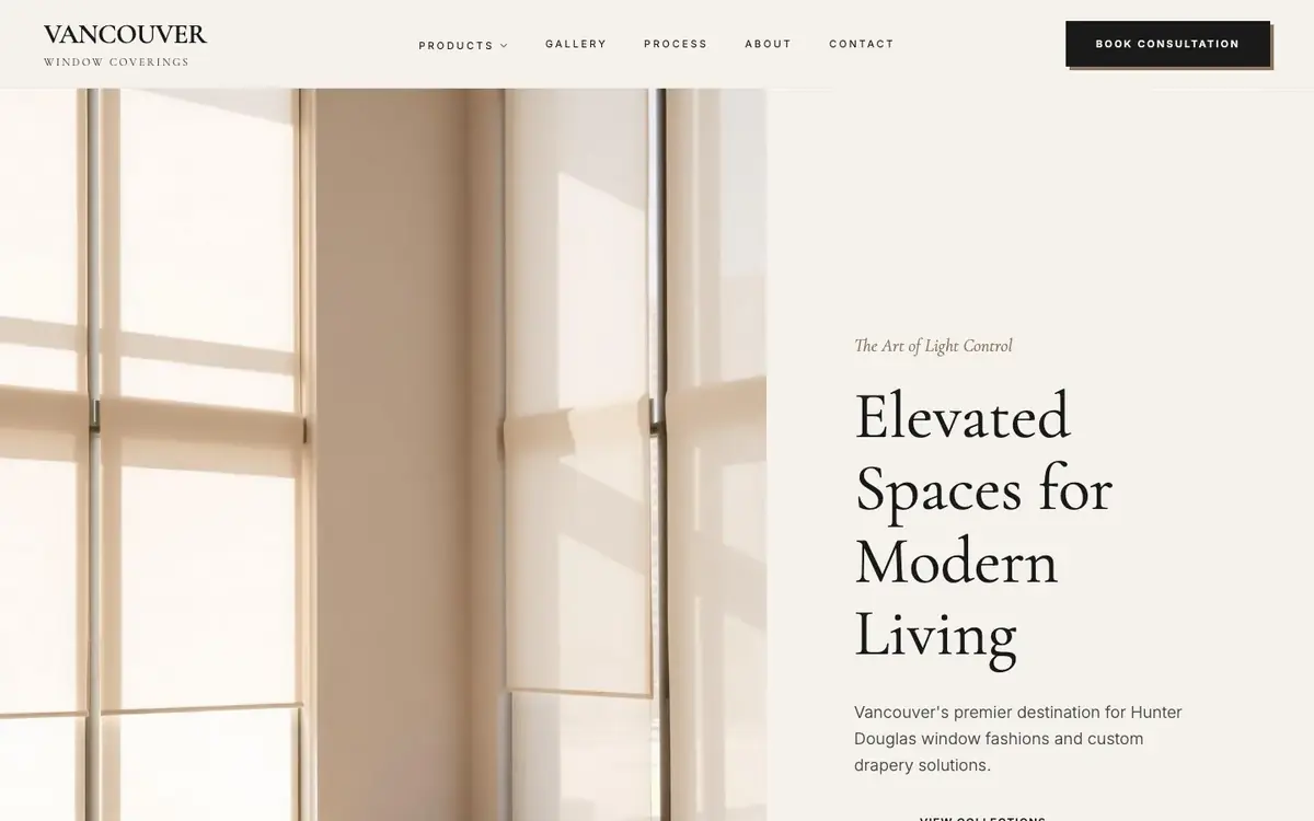 Master Window Coverings website on desktop