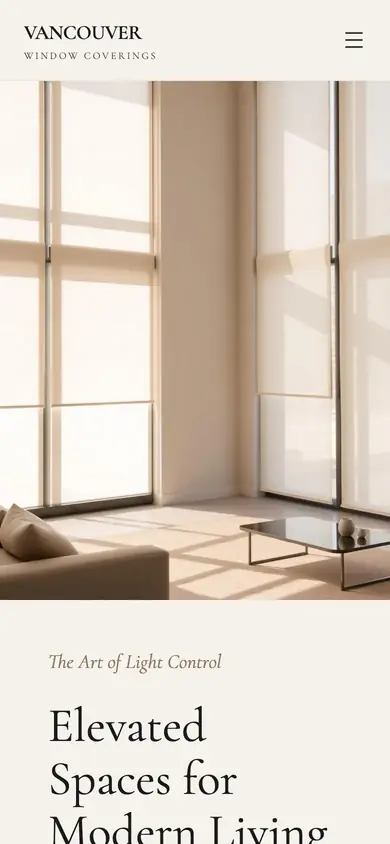 Master Window Coverings website on mobile