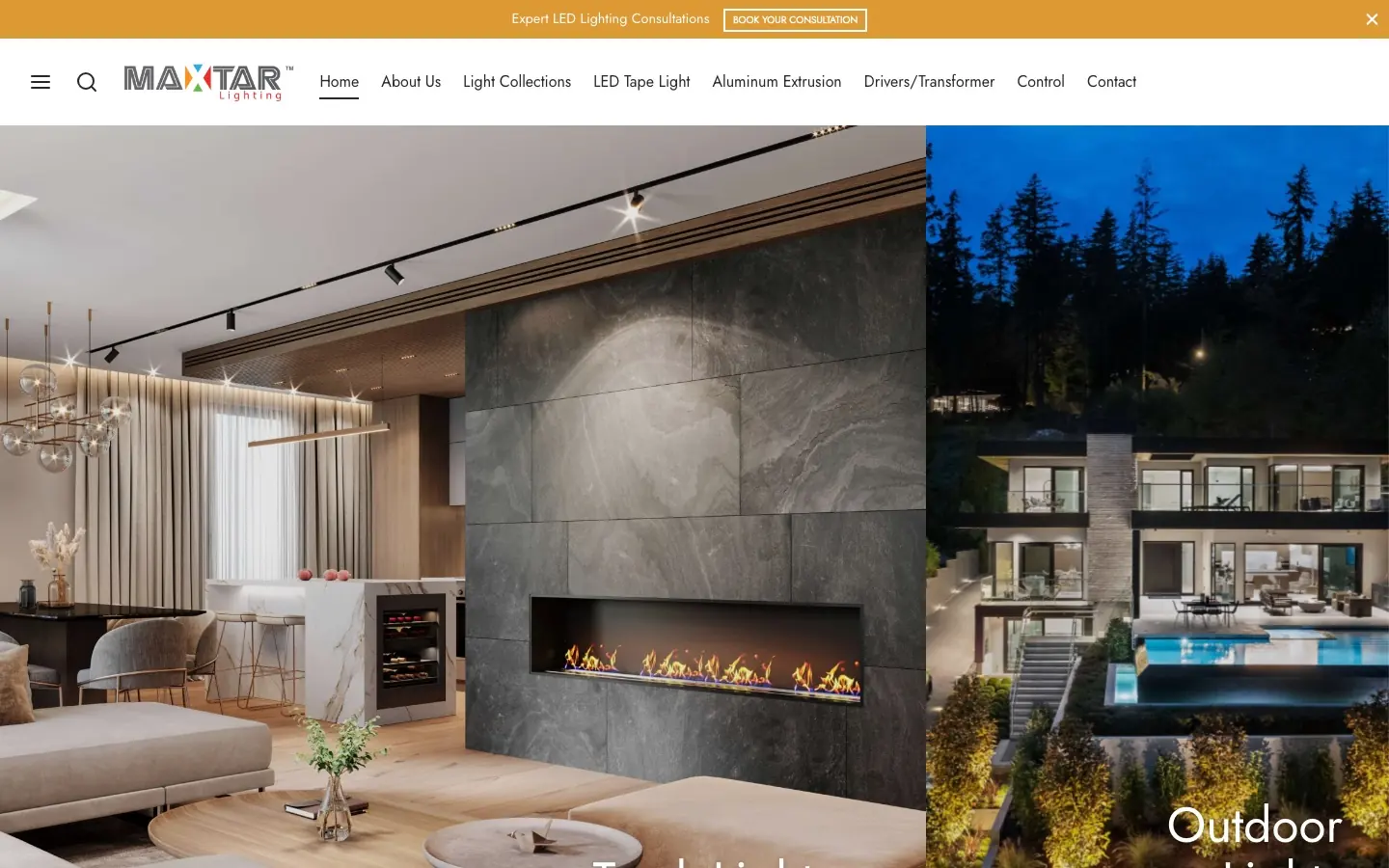 Maxtar Lighting website on desktop