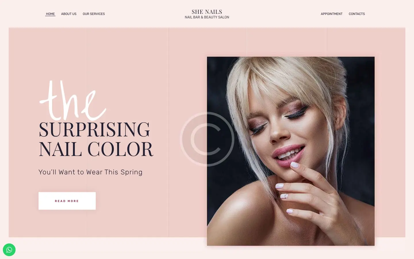 SHE NAILS website on desktop