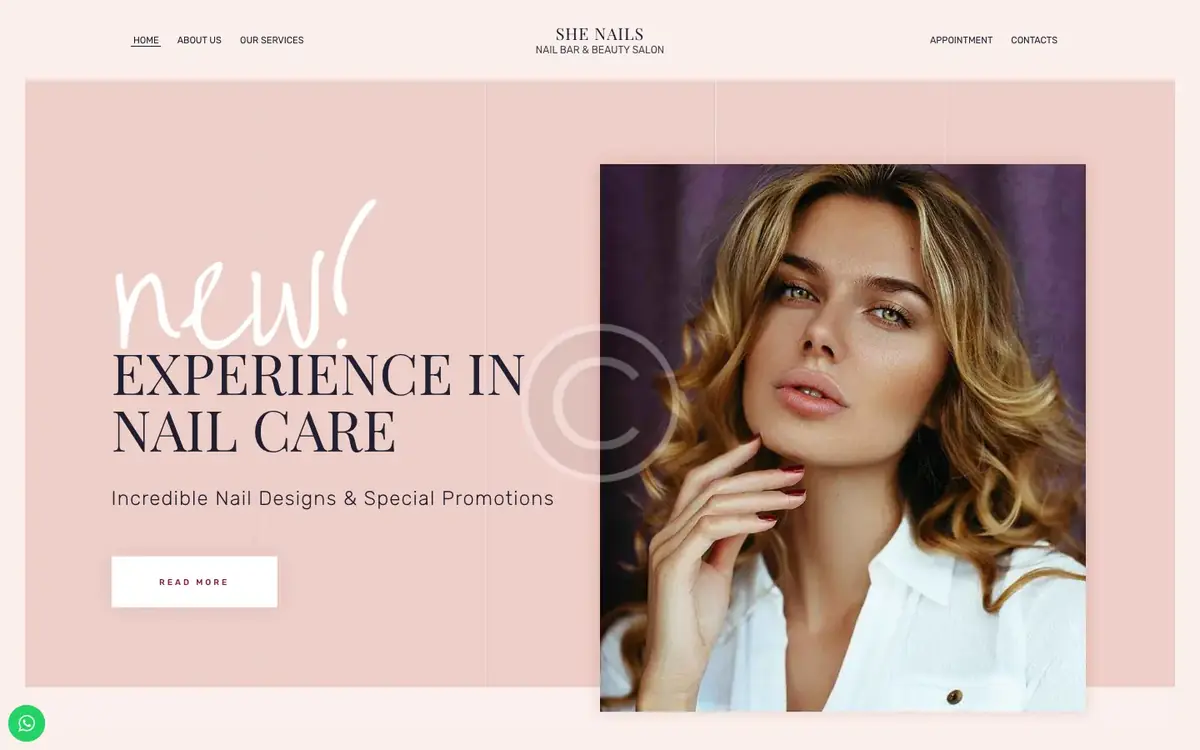 SHE NAILS website on desktop