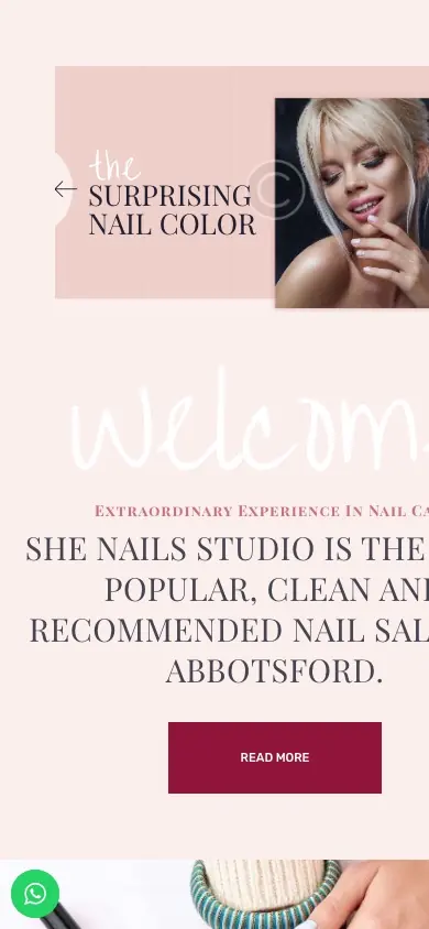 SHE NAILS website on mobile