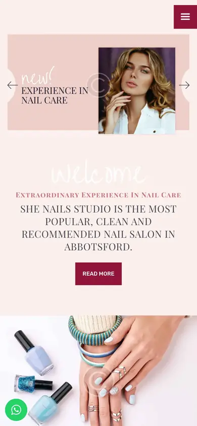 SHE NAILS website on mobile