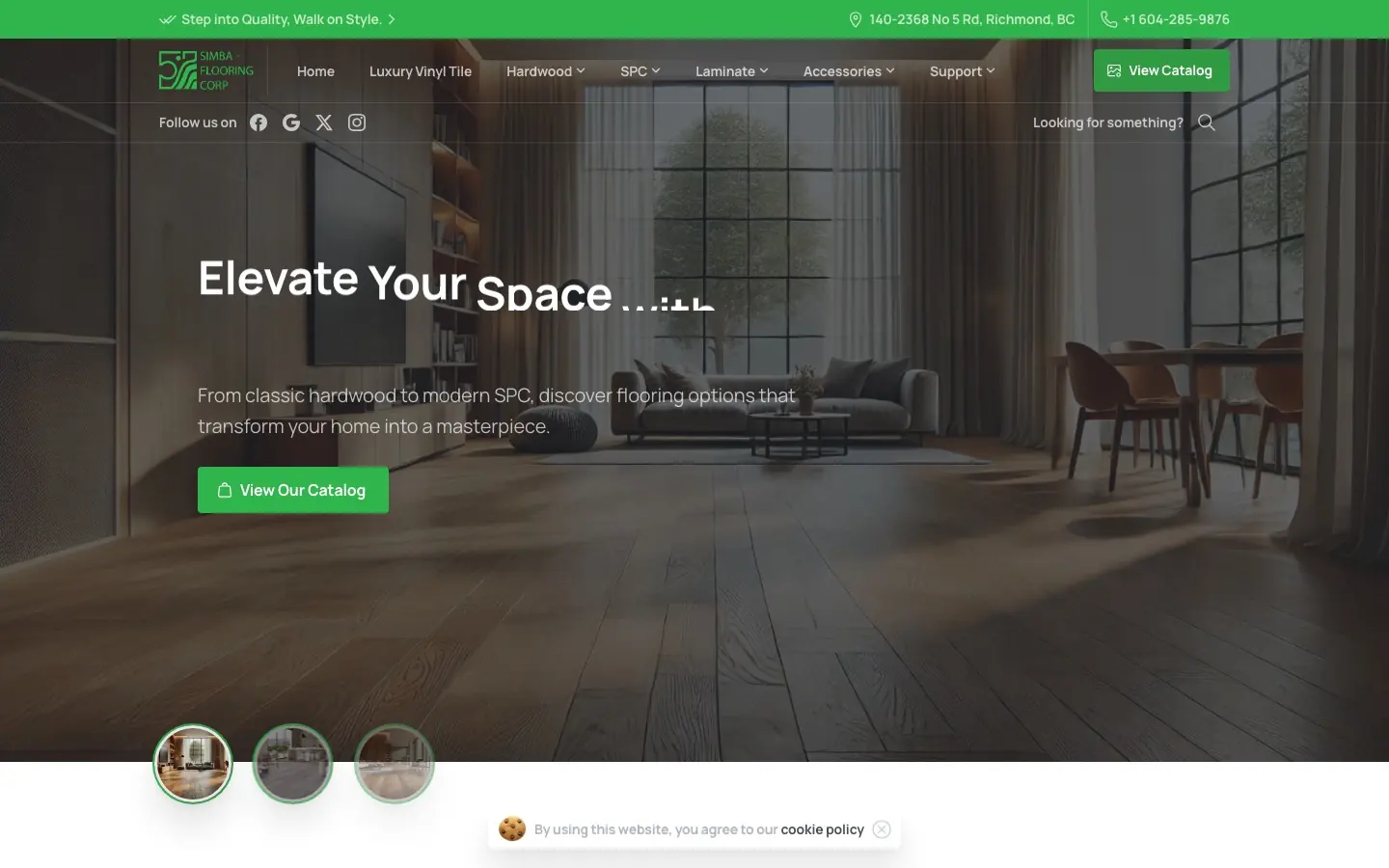 Simba Flooring Corp. website on desktop