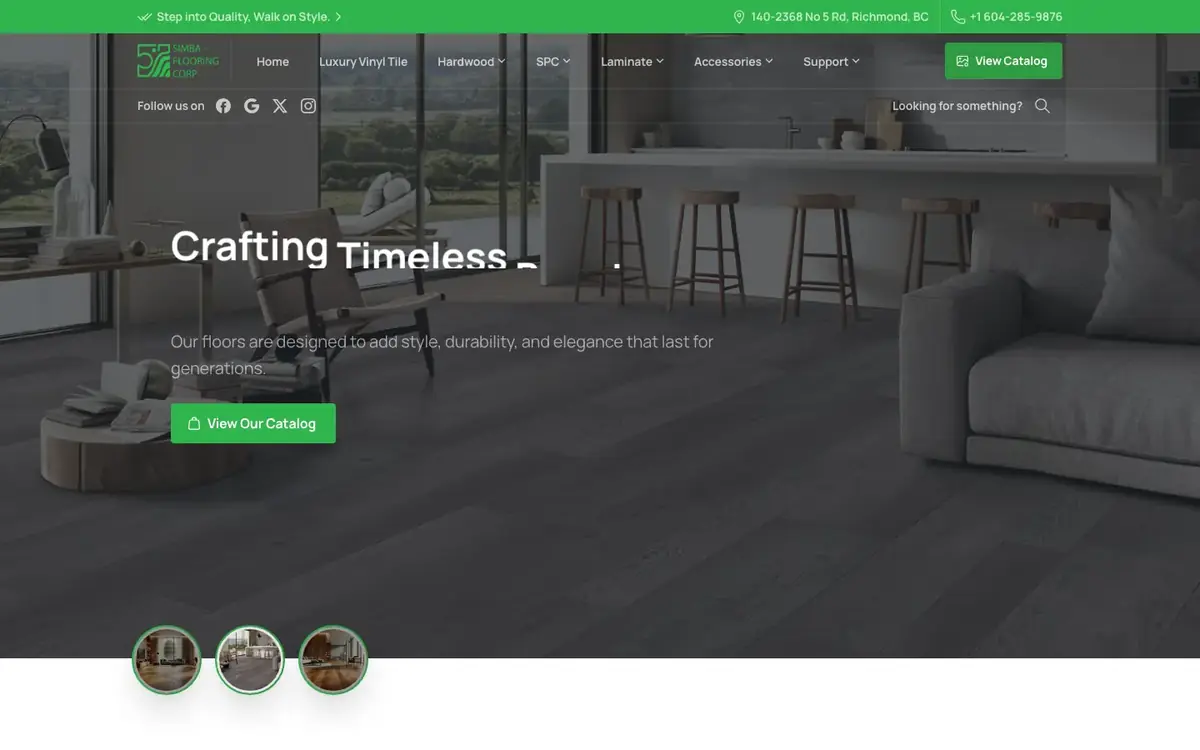 Simba Flooring Corp. website on desktop
