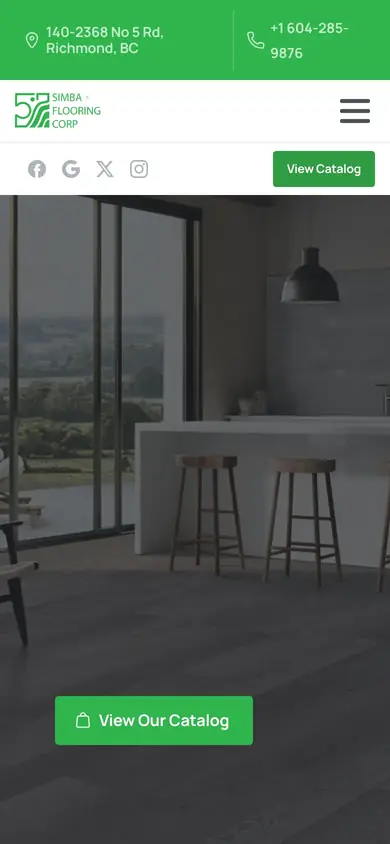 Simba Flooring Corp. website on mobile
