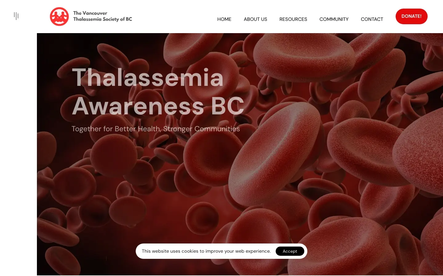 Vancouver Thalassemia Society of BC website on desktop