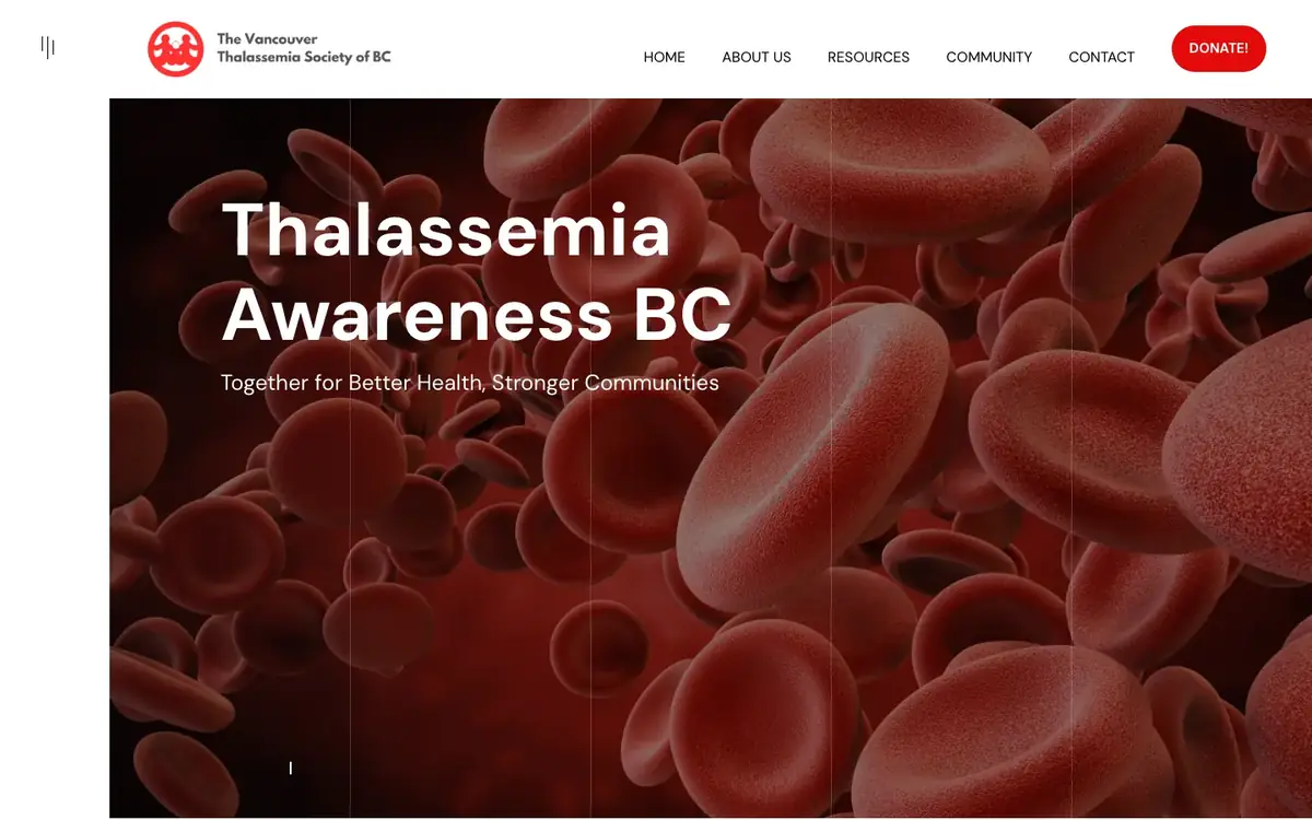 Vancouver Thalassemia Society of BC website on desktop