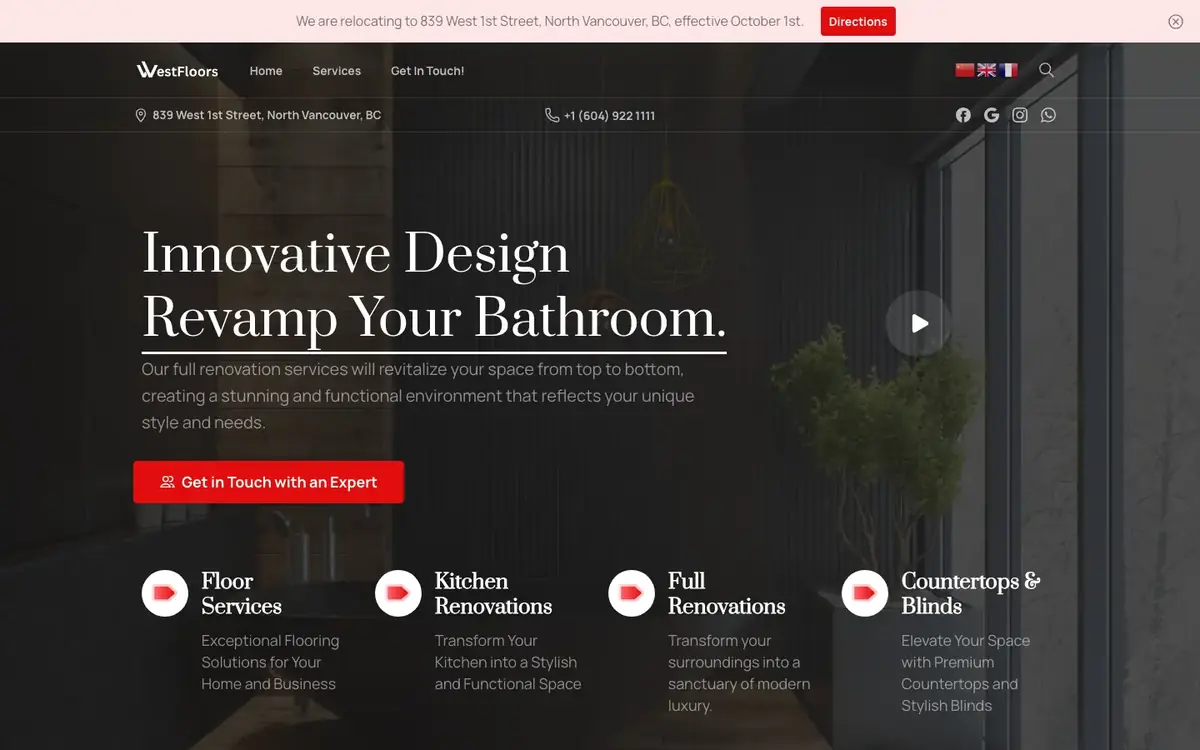 WestFloors website on desktop