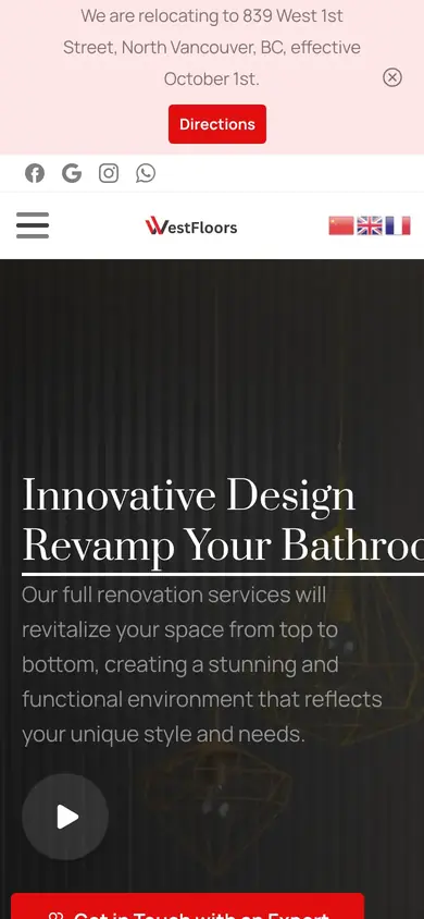 WestFloors website on mobile